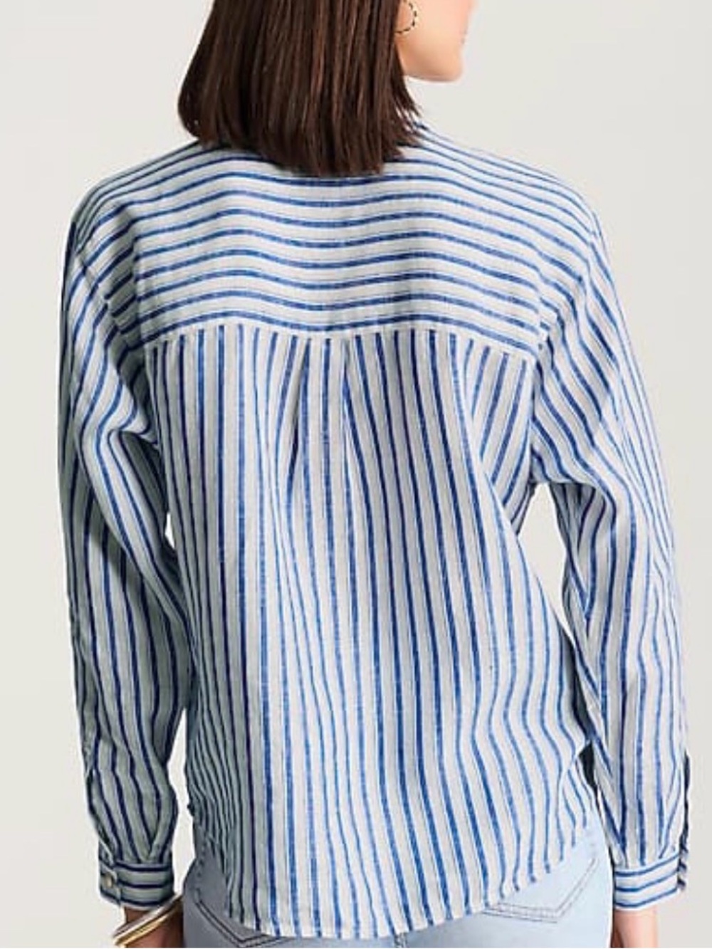 J. Jill Blue and White Striped Linen Button-Front Shirt - Picture 6 of 16